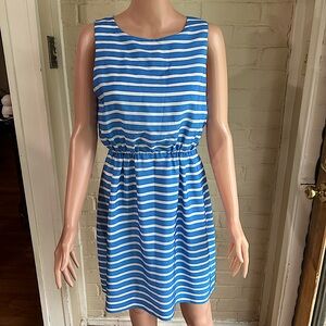Classic J. Crew Blue and White Striped Sleeveless Dress